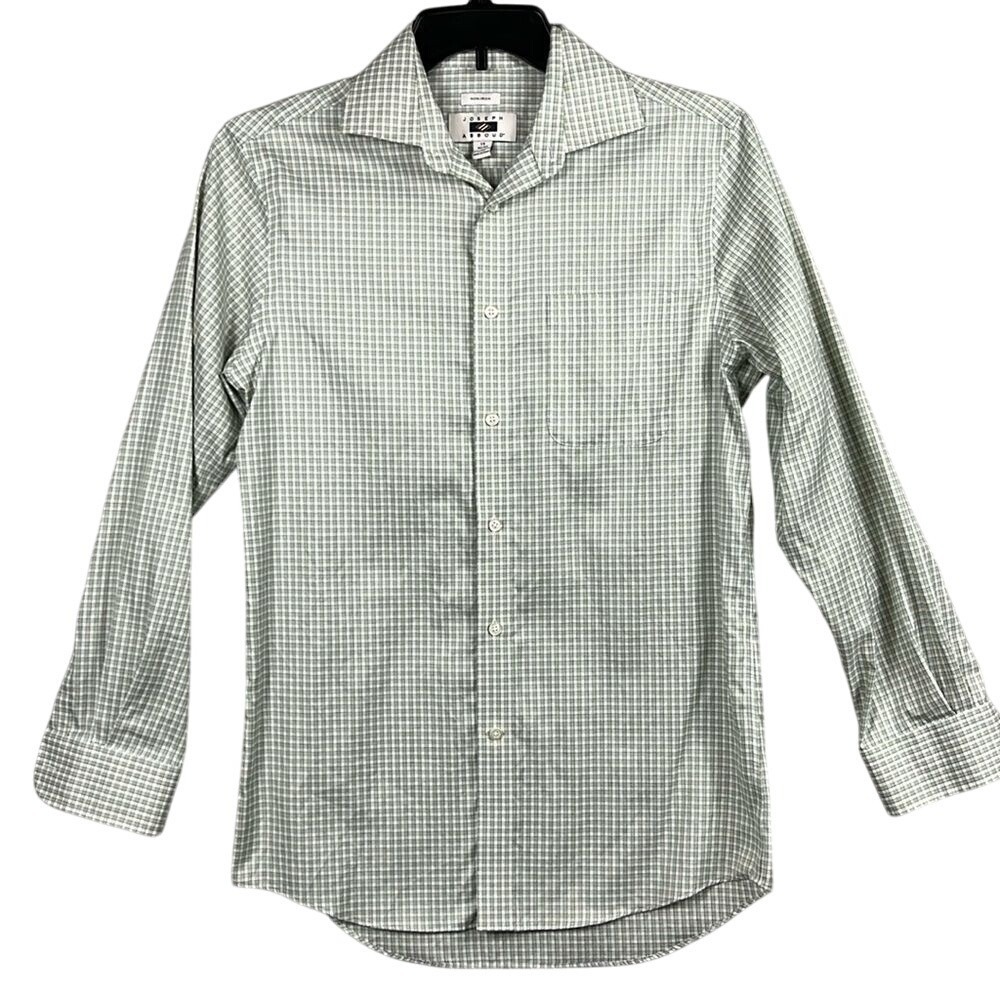 Joseph Abboud Mens Long Sleeve Button Up Shirt Size 15 32/33 Green Checked